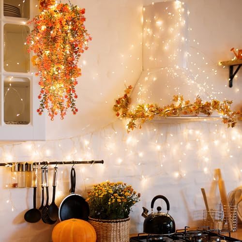 Fall Decor Artificial Flowers Faux Hanging Plants with Lights 3Pcs, alternate view 5