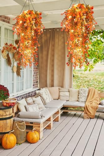 Fall Decor Artificial Flowers Faux Hanging Plants with Lights 3Pcs, alternate view 6
