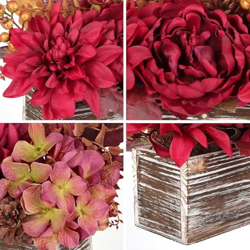 Fall Decor Autumn Harvest Floral Centerpiece with Artificial Peony Chrysanthemum Hydrangea Flowers Berries, alternate view 3