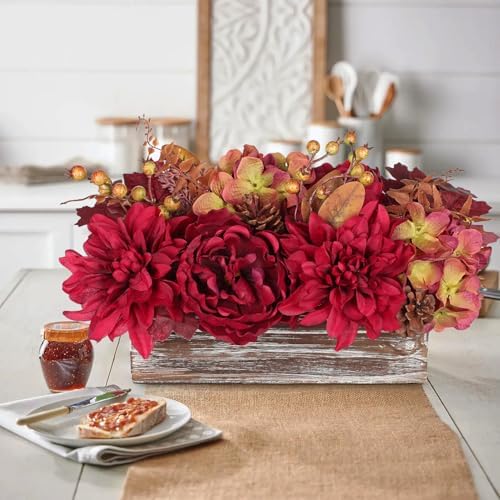 Fall Decor Autumn Harvest Floral Centerpiece with Artificial Peony Chrysanthemum Hydrangea Flowers Berries, alternate view 4