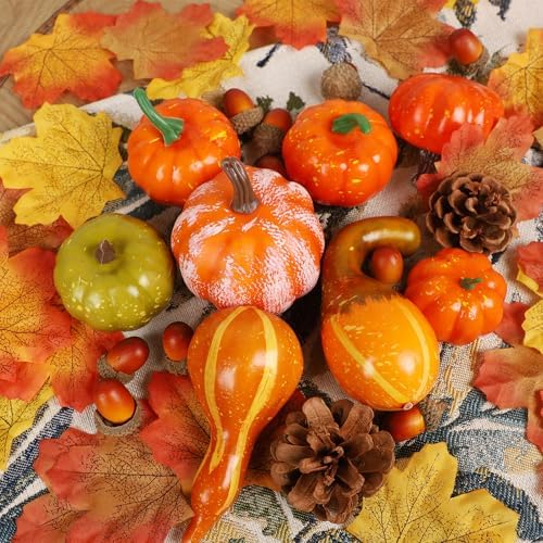 Fall Decorations for Home Mini Pumpkins Gourds & Leaves Set, alternate view 2