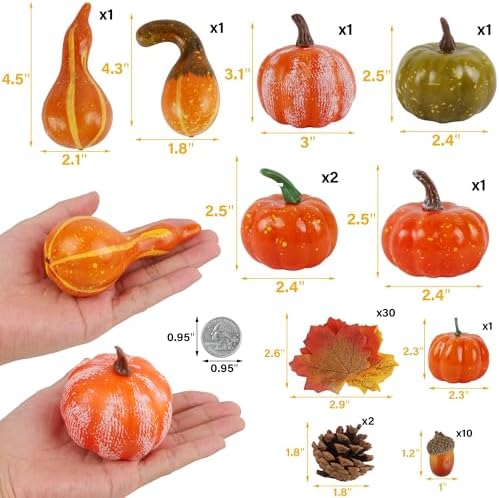 Fall Decorations for Home Mini Pumpkins Gourds & Leaves Set, alternate view 3