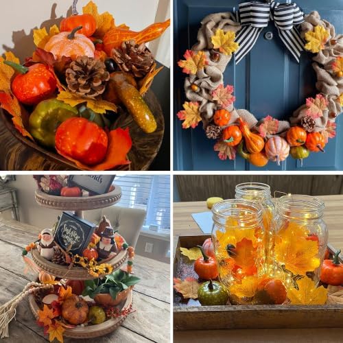 Fall Decorations for Home Mini Pumpkins Gourds & Leaves Set, alternate view 4