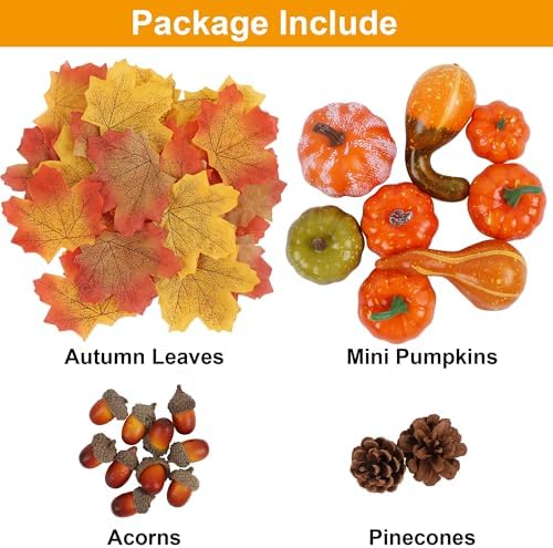Fall Decorations for Home Mini Pumpkins Gourds & Leaves Set, alternate view 5