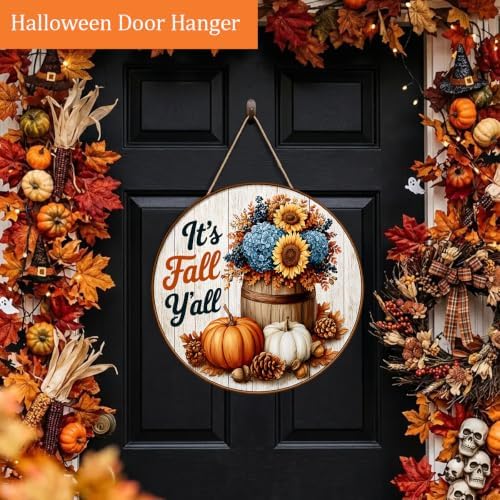 Fall Decorations Wooden Hanging Sign for Home, It's Fall Y'all Pumpkin Sign, alternate view 3
