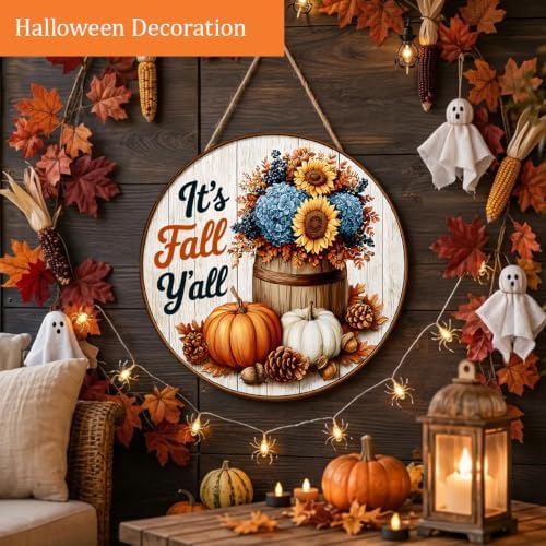 Fall Decorations Wooden Hanging Sign for Home, It's Fall Y'all Pumpkin Sign, alternate view 4