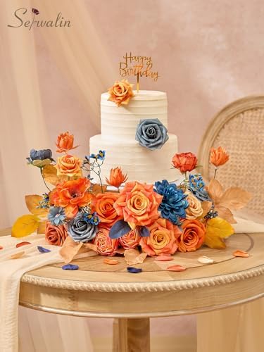 Fall Flowers Artificial Orange Navy Blue Silk Flowers for Wedding, alternate view 2