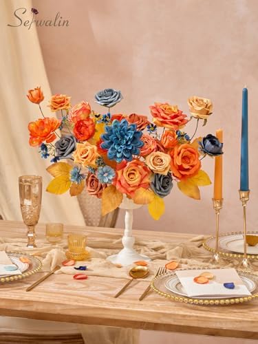 Fall Flowers Artificial Orange Navy Blue Silk Flowers for Wedding, alternate view 3