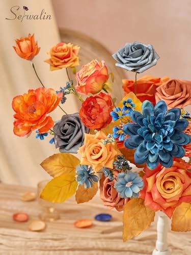 Fall Flowers Artificial Orange Navy Blue Silk Flowers for Wedding, alternate view 4