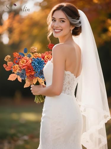 Fall Flowers Artificial Orange Navy Blue Silk Flowers for Wedding, alternate view 5