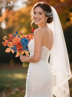 Fall Flowers Artificial Orange Navy Blue Silk Flowers for Wedding, alternate view 5