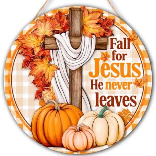Fall for Jesus Decorations Door Sign for Home, Fall Christian Pumpkin Sign