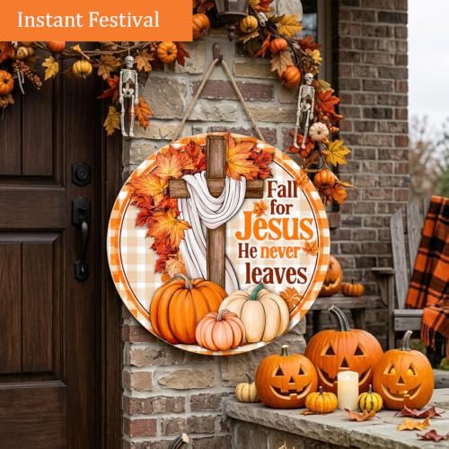 Fall for Jesus Decorations Door Sign for Home, Fall Christian Pumpkin Sign, alternate view 2