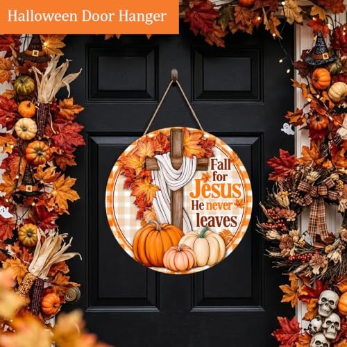 Fall for Jesus Decorations Door Sign for Home, Fall Christian Pumpkin Sign, alternate view 3