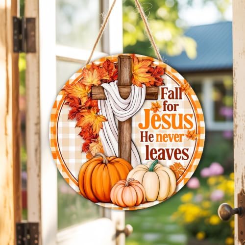 Fall for Jesus Decorations Door Sign for Home, Fall Christian Pumpkin Sign, alternate view 7