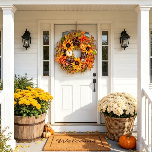 Fall Front Door Wreath 24 Inch Autumn Wreaths, alternate view 2