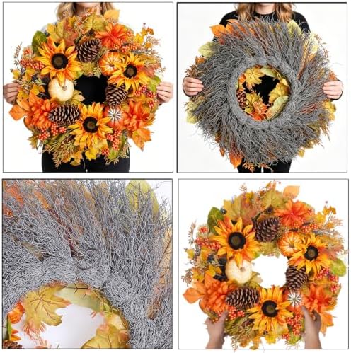 Fall Front Door Wreath 24 Inch Autumn Wreaths, alternate view 3