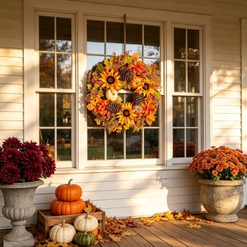 Fall Front Door Wreath 24 Inch Autumn Wreaths, alternate view 5