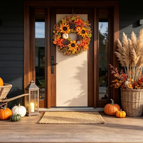 Fall Front Door Wreath 24 Inch Autumn Wreaths, alternate view 6