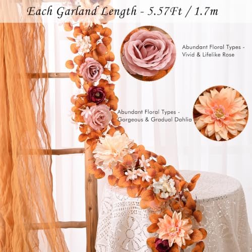 Fall Garland for Mantle, 5.5Ft Eucalyptus Garland with Flowers, alternate view 2