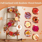 Fall Garland for Mantle with Flower, 6ft, Fall Decorations for Home, alternate view 5