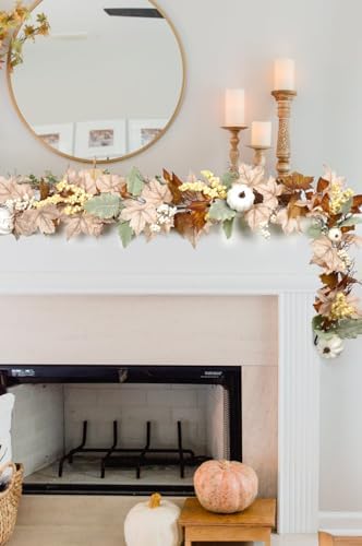 Fall Garland Maple Leaf, 5.9Ft Hanging Vine Garland White with Pumpkins and Berries Thanksgiving Decor for Home, alternate