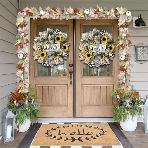 Fall Garland Maple Leaf, 5.9Ft Hanging Vine Garland White with Pumpkins and Berries Thanksgiving Decor for Home, alternate