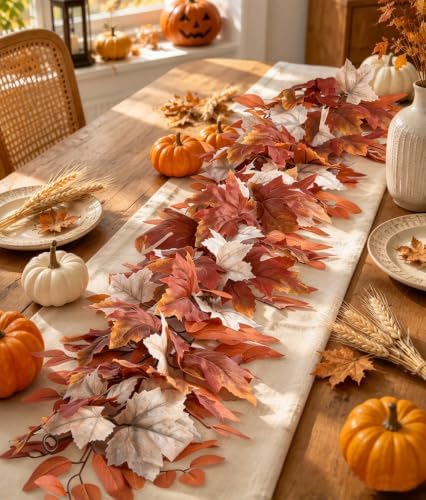 Fall Garland Maple Leaf, Orange&White, 5.9Ft/Piec Artificial Autumn Foliage Garland Thanksgiving Decor,2 Pack, alternate view