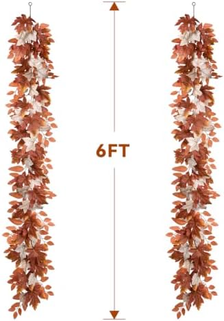 Fall Garland Maple Leaf, Orange&White, 5.9Ft/Piec Artificial Autumn Foliage Garland Thanksgiving Decor,2 Pack, alternate view