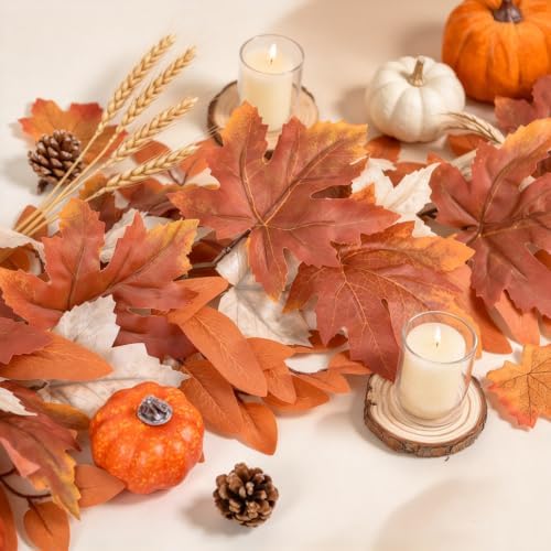 Fall Garland Maple Leaf, Orange&White, 5.9Ft/Piec Artificial Autumn Foliage Garland Thanksgiving Decor,2 Pack, alternate view