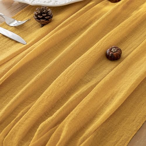 Fall Golden Cheesecloth Table Runner 120 Inch Party Home Decorations, alternate view 4