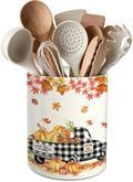 Fall Kitchen Decor, Ceramic Fall Truck Pumpkin Utensil Holder