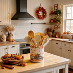 Fall Kitchen Decor, Ceramic Fall Truck Pumpkin Utensil Holder, alternate view 4