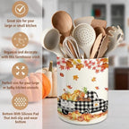 Fall Kitchen Decor, Ceramic Fall Truck Pumpkin Utensil Holder, alternate view 5