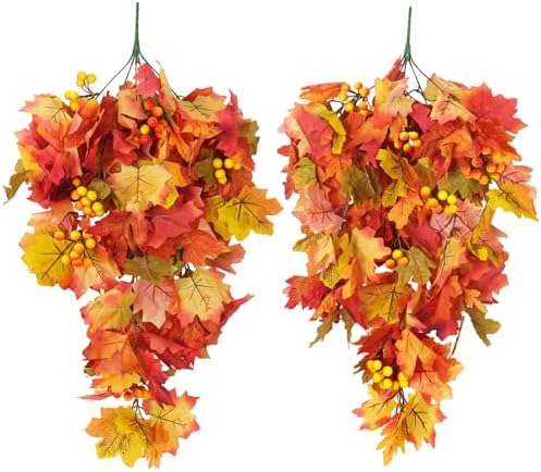 Fall Leaves Hanging Plant Artificial Fall Leaves Garland with Berry in Hanging Fall