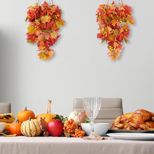 Fall Leaves Hanging Plant Artificial Fall Leaves Garland with Berry in Hanging Fall, alternate view 4