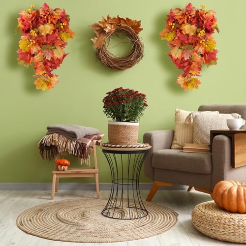 Fall Leaves Hanging Plant Artificial Fall Leaves Garland with Berry in Hanging Fall, alternate view 6
