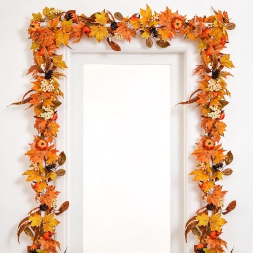 Fall Maple Leaves, 6ft Artificial Autumn Foliage Thanksgiving Decor for Home, Wedding, Fireplace, Party