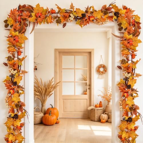 Fall Maple Leaves, 6ft Artificial Autumn Foliage Thanksgiving Decor for Home, Wedding, Fireplace, Party, alternate view 4