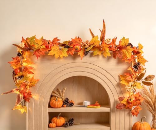 Fall Maple Leaves, 6ft Artificial Autumn Foliage Thanksgiving Decor for Home, Wedding, Fireplace, Party, alternate view 5