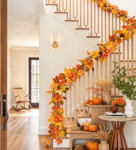 Fall Maple Leaves, 6ft Artificial Autumn Foliage Thanksgiving Decor for Home, Wedding, Fireplace, Party, alternate view 6
