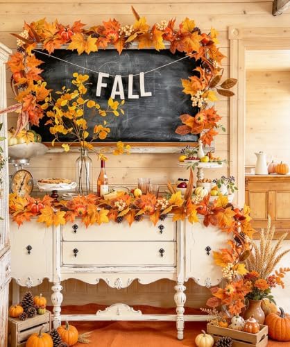 Fall Maple Leaves, 6ft Artificial Autumn Foliage Thanksgiving Decor for Home, Wedding, Fireplace, Party, alternate view 7