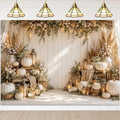 Fall Photography Backdrop Rustic Boho White Pumpkin Wooden Wall Thanksgiving Photo Background for Autumn Wedding