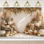 Fall Photography Backdrop Rustic Boho White Pumpkin Wooden Wall Thanksgiving Photo Background for Autumn Wedding