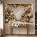 Fall Photography Backdrop Rustic Boho White Pumpkin Wooden Wall Thanksgiving Photo Background for Autumn Wedding, alternate