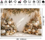 Fall Photography Backdrop Rustic Boho White Pumpkin Wooden Wall Thanksgiving Photo Background for Autumn Wedding, alternate
