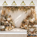 Fall Photography Backdrop Rustic Boho White Pumpkin Wooden Wall Thanksgiving Photo Background for Autumn Wedding