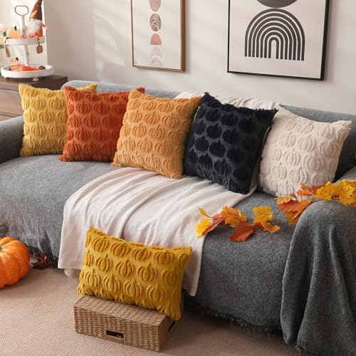 Fall Pillow Covers 12x20 2Pcs Yellow Pumpkin Fall Decoration for Home, alternate view 5