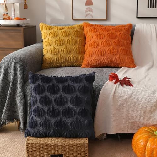 Fall Pillow Covers 16x16 2Pcs Yellow Pumpkin Fall Decoration for Home, alternate view 2