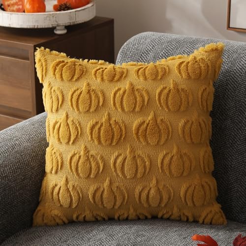 Fall Pillow Covers 16x16 2Pcs Yellow Pumpkin Fall Decoration for Home, alternate view 4